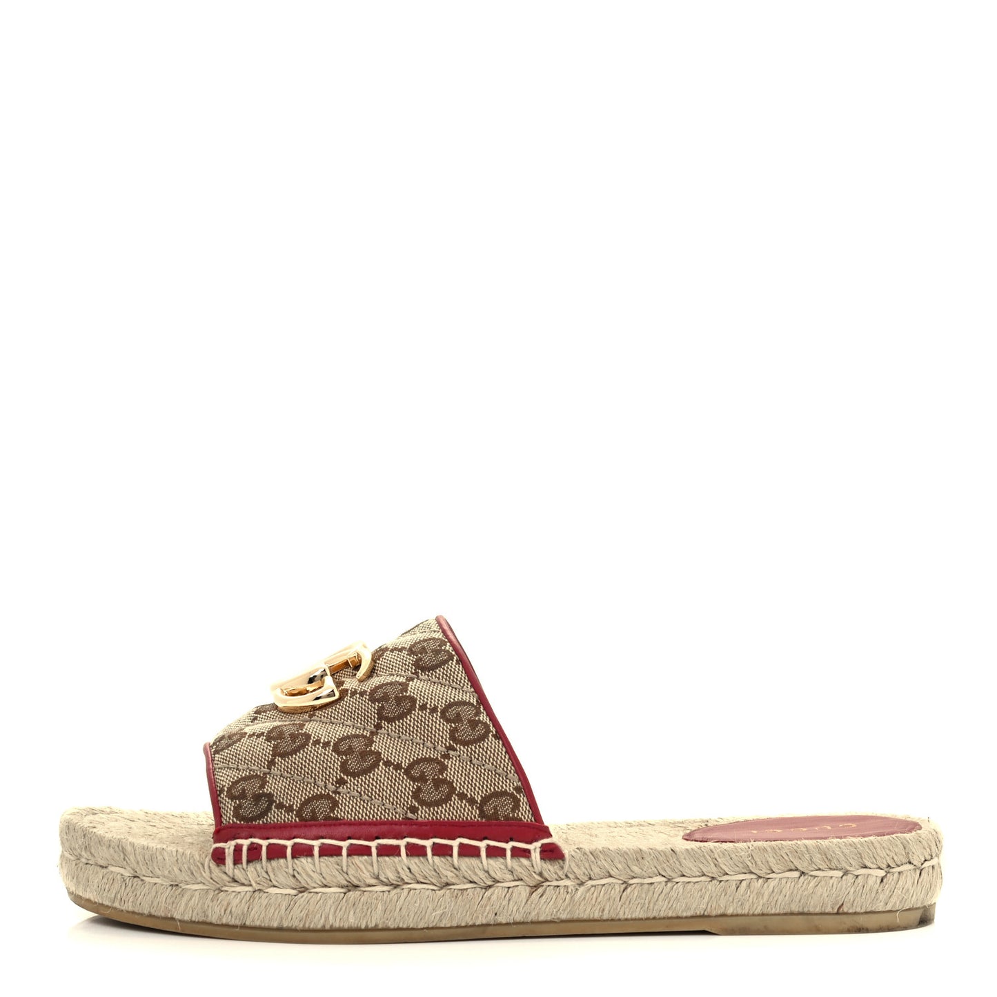Monogram Matelasse GG Marmont Espadrille 20mm Slide Sandals 37.5 Beige Ebony New Cherry Red