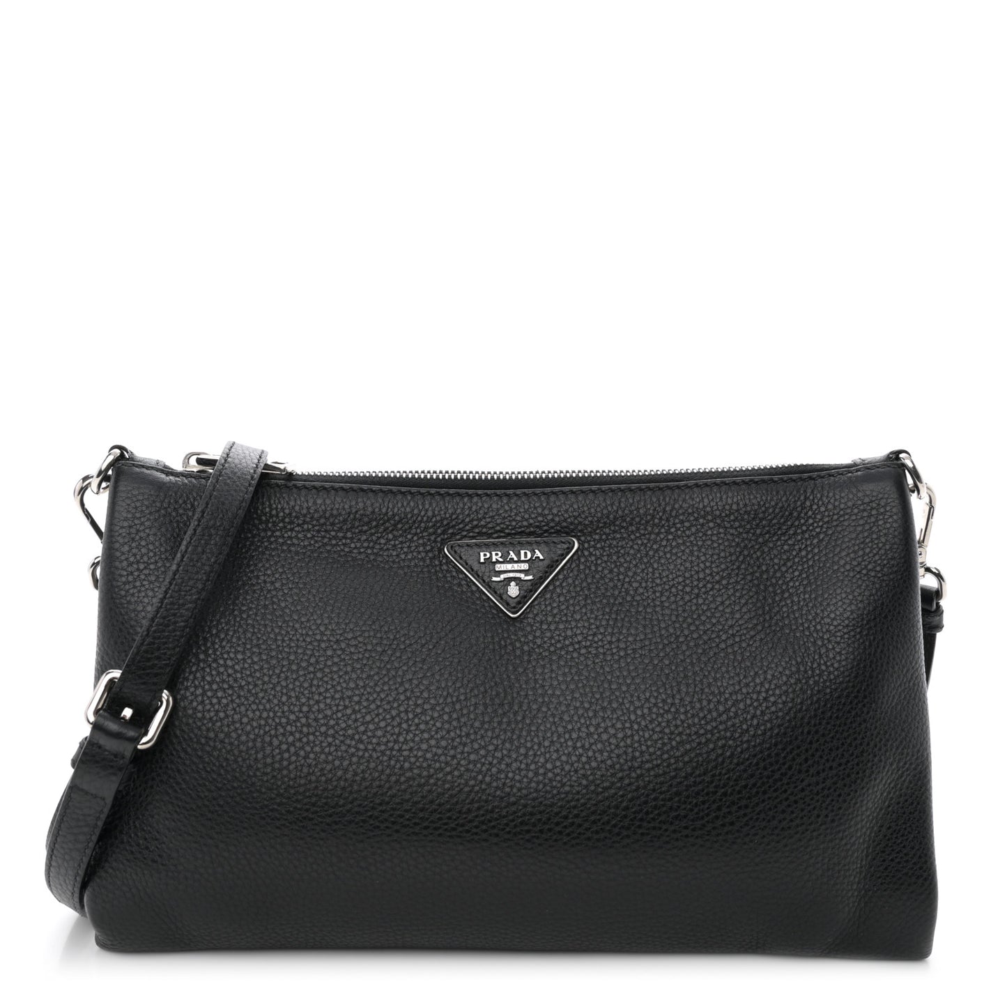 Vitello Daino Zippered Crossbody Bag Black