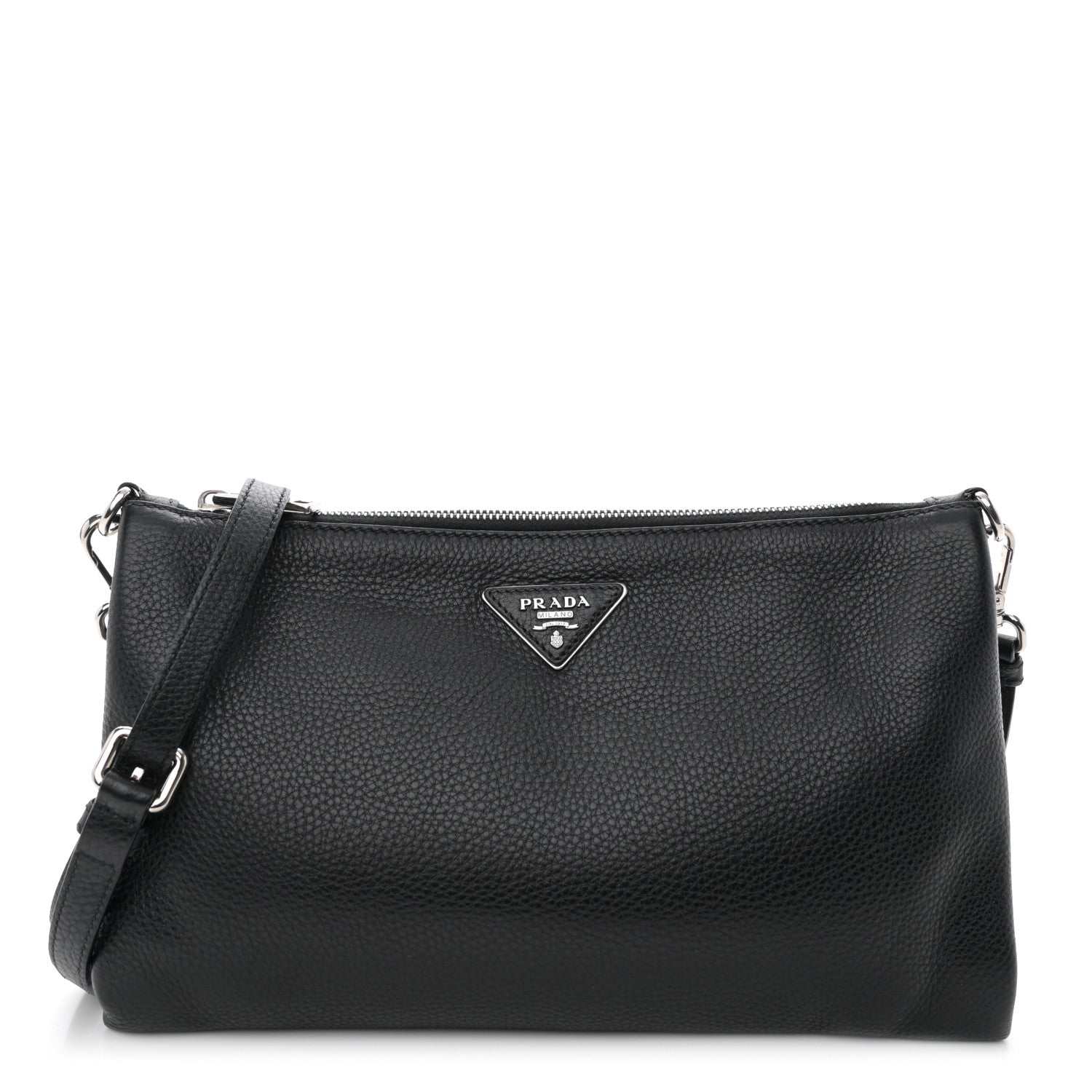 Prada Vitello Daino Zippered Crossbody Bag Black 1 of 12