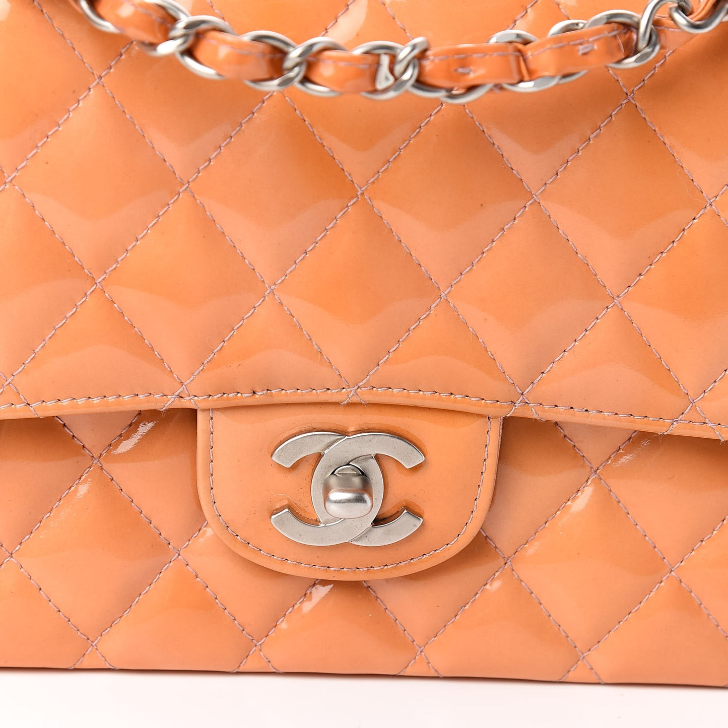 Patent Quilted Medium Double Flap Orange