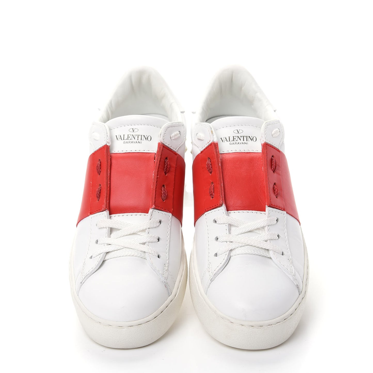 Calfskin Rockstud Open Sneakers 40 White Red