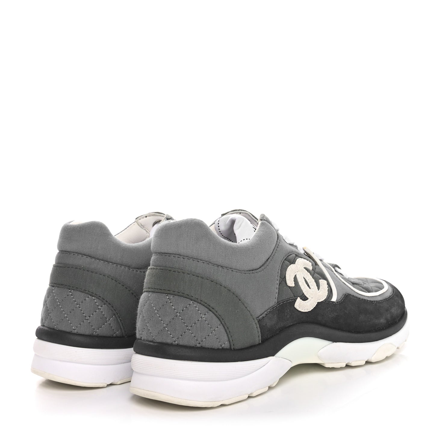 Fabric Suede Calfskin Quilted CC Sneakers 36 Dark Grey