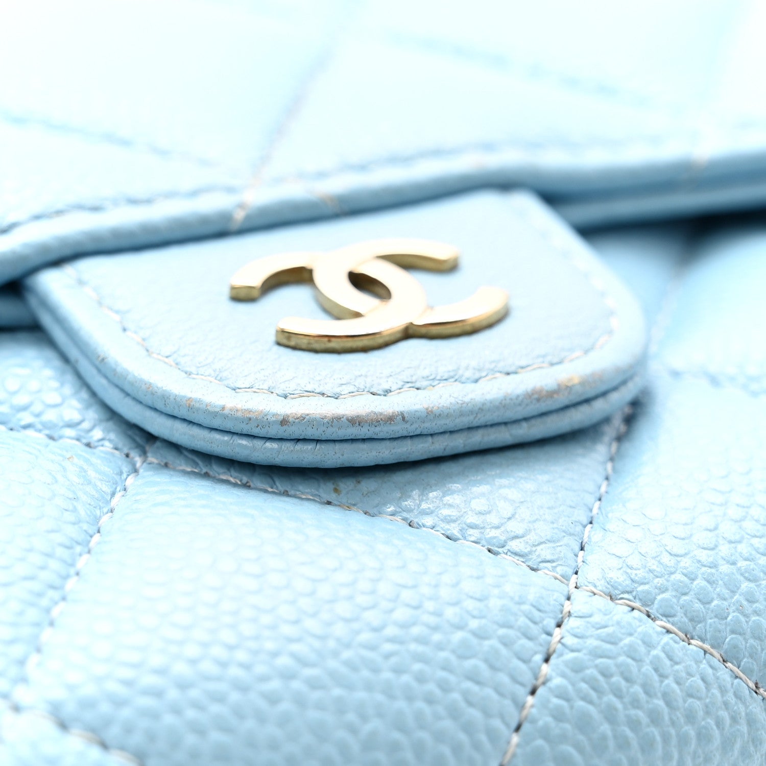 Chanel Caviar Quilted Large Gusset Flap Wallet Light Blue 9 of 10