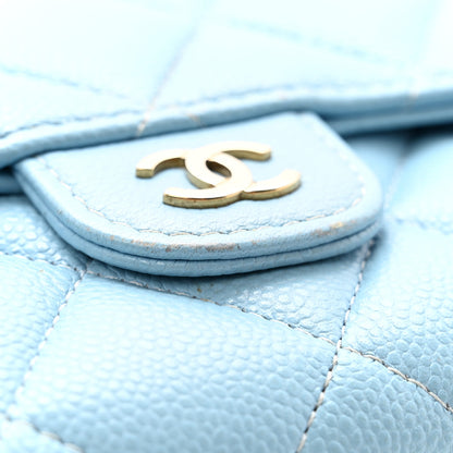Chanel Caviar Quilted Large Gusset Flap Wallet Light Blue 9 of 10
