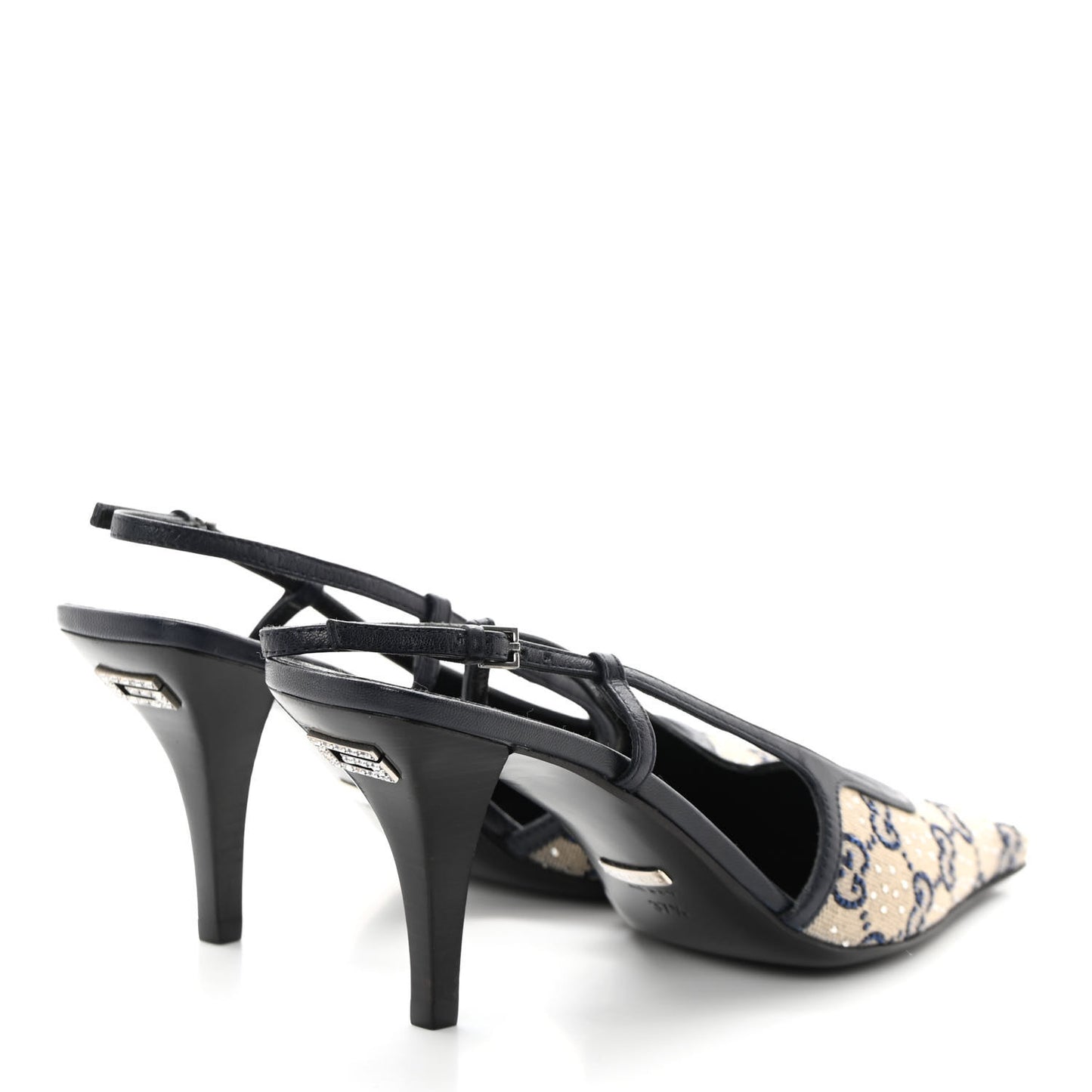 GG Monogram Malaga Kid Crystal Square G 35mm Slingback Pumps 37.5 Beige Blue