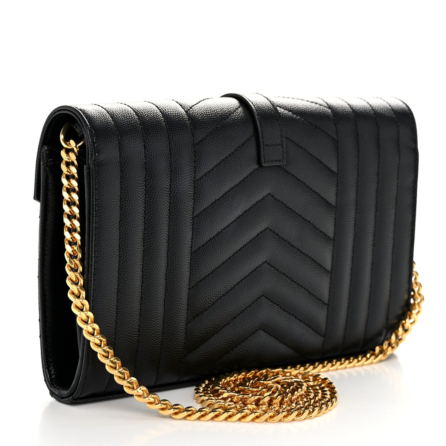 Grain De Poudre Mixed Matelasse Triquilt Monogram Chain Wallet Black
