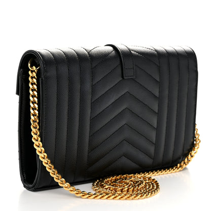 Saint Laurent Grain De Poudre Mixed Matelasse Triquilt Monogram Chain Wallet Black 3 of 11