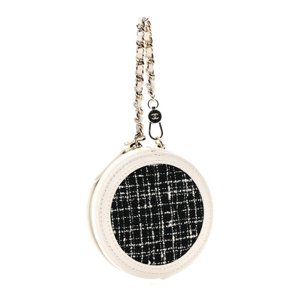 Chanel Tweed Quilted Round Filigree Pouch With Chain White Black 3 of 7