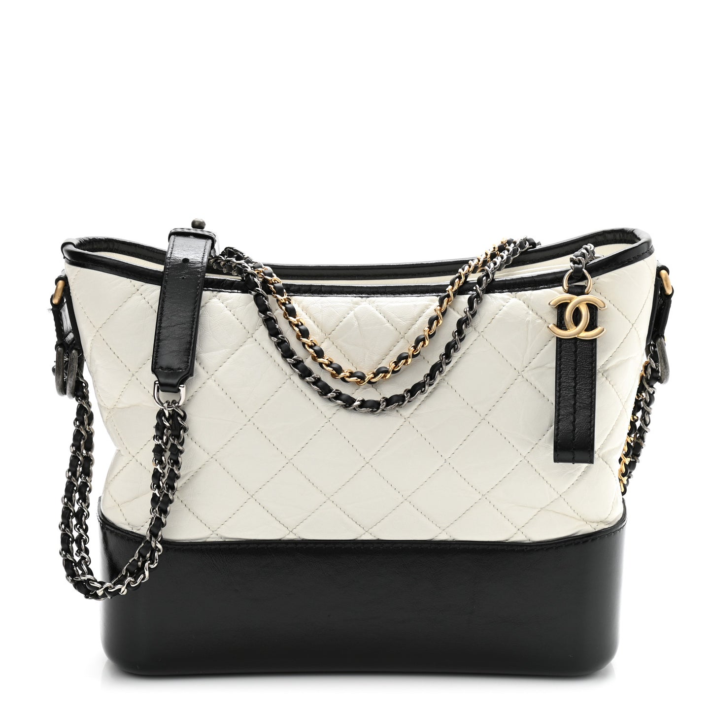 Aged Calfskin Quilted Medium Gabrielle Hobo Black White