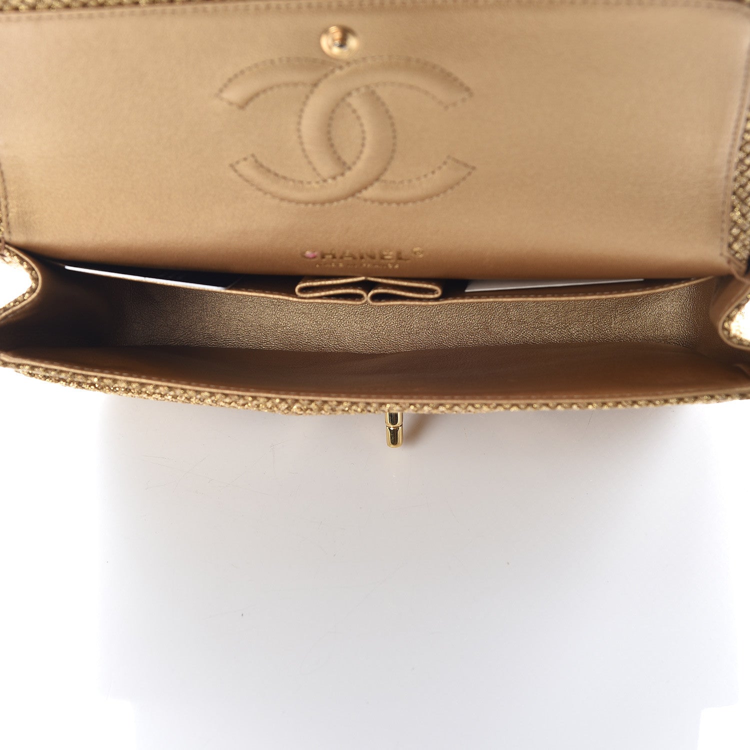 Chanel Tweed Mirror Embellished Medium Double Flap Gold 5 of 13