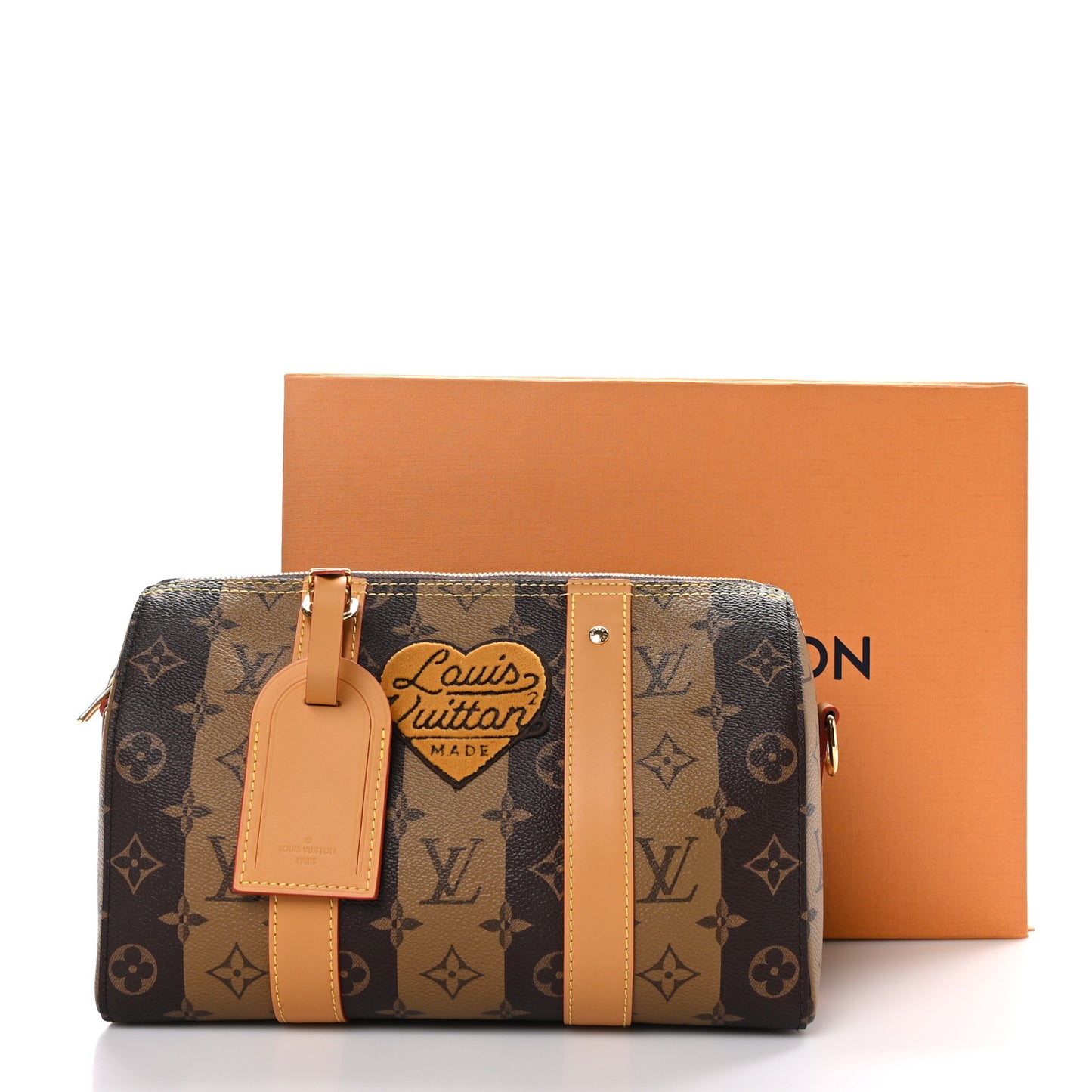 X NIGO Reverse Monogram Stripes City Keepall Bandouliere Brown