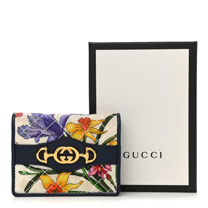 Gucci Canvas Flora Floral Trapuntata Zumi Card Case Wallet Great White Multicolor Blue Agata 9 of 9
