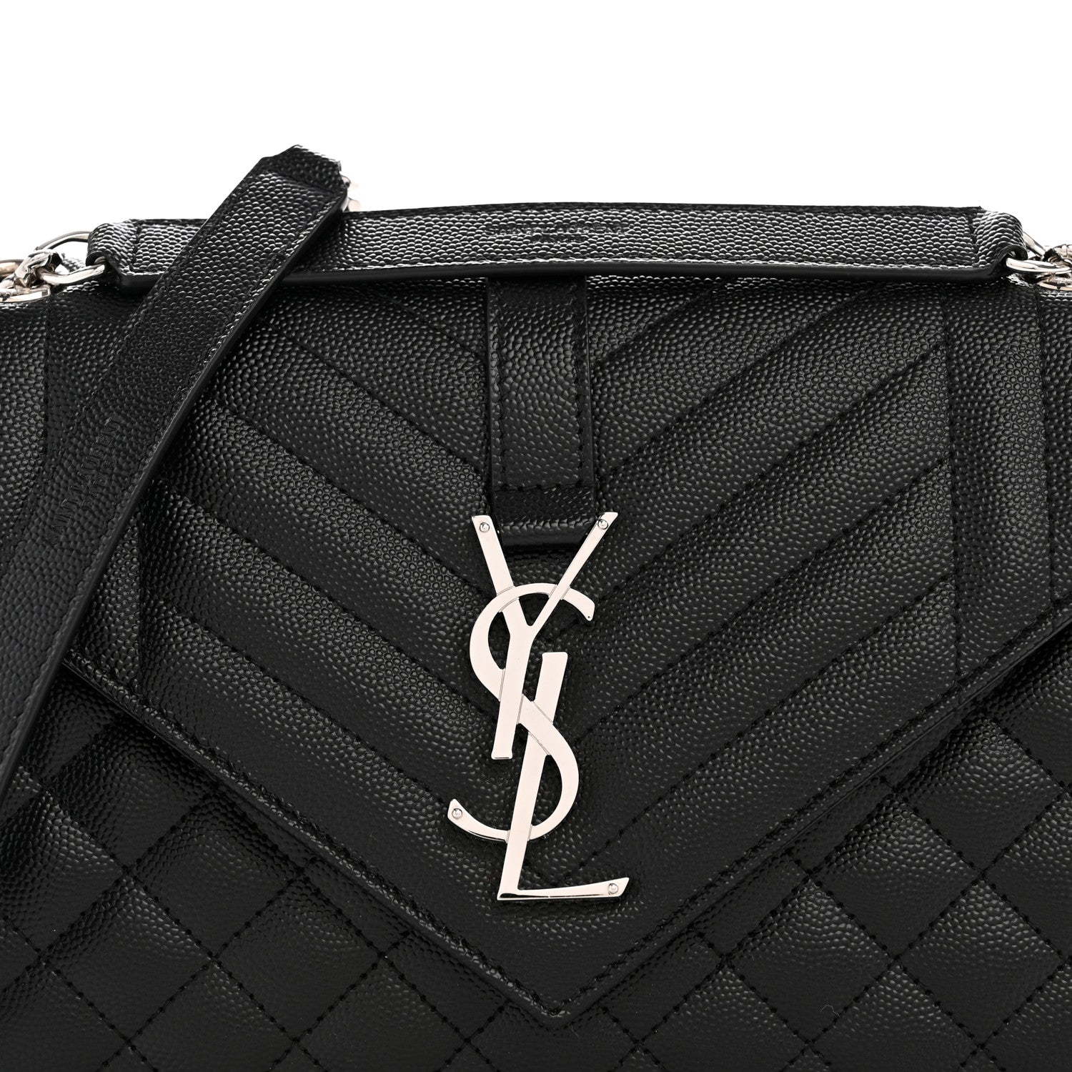 Saint Laurent Grain De Poudre Textured Mixed Matelasse Triquilt Medium Monogram Satchel Black 8 of 12