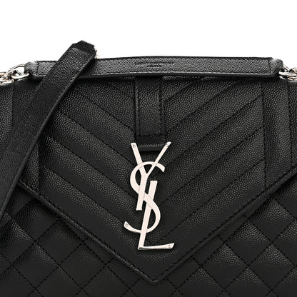 Saint Laurent Grain De Poudre Textured Mixed Matelasse Triquilt Medium Monogram Satchel Black 8 of 12