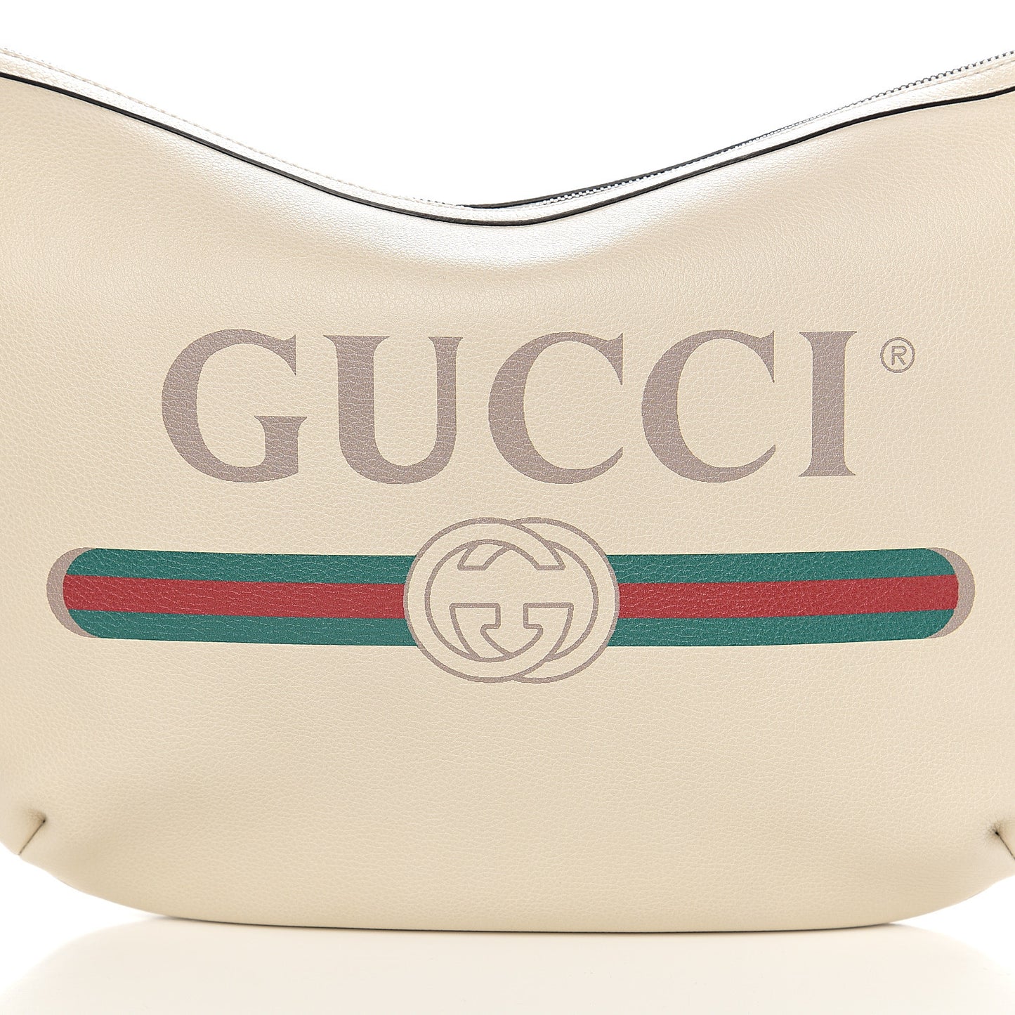 Grained Calfskin Logo Half Moon Hobo White