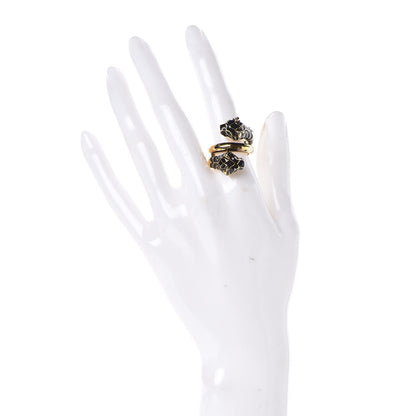 Gucci Enamel Swarovski Crystal Tiger Head Ring 14 Aged Gold 2 of 7