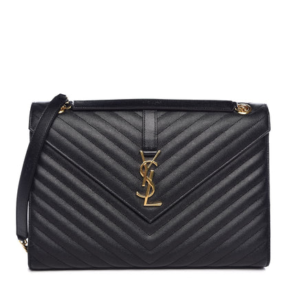 Saint Laurent Grain De Poudre Matelasse Chevron Large Monogram Satchel Black 1 of 9