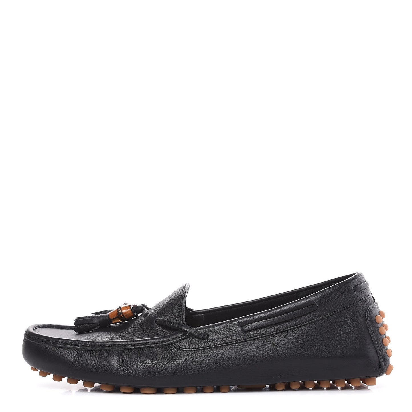 Hebron Calfskin Womens Bamboo Tassel Driver Loafers 38.5 Black