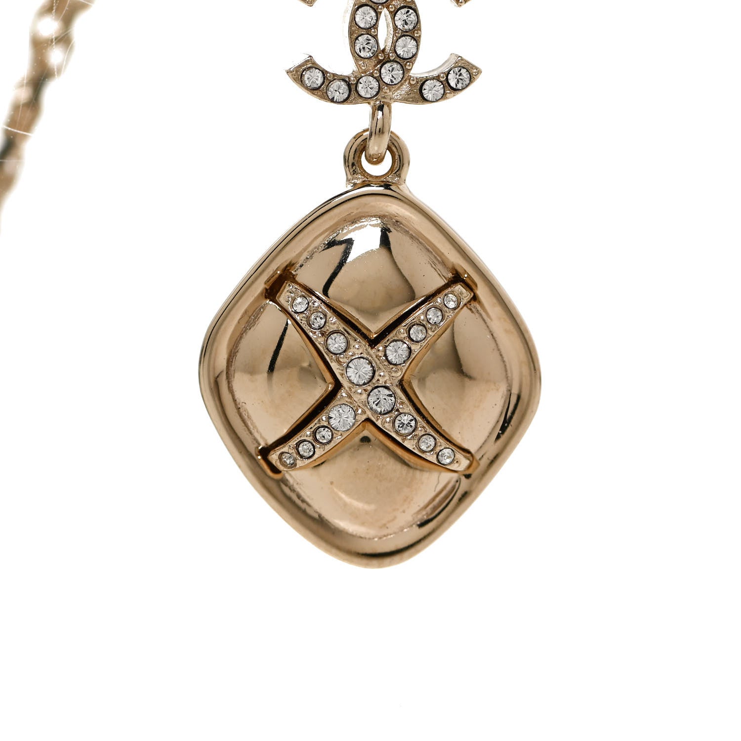 Chanel Crystal CC Cross Drop Pendant Necklace Gold 8 of 8