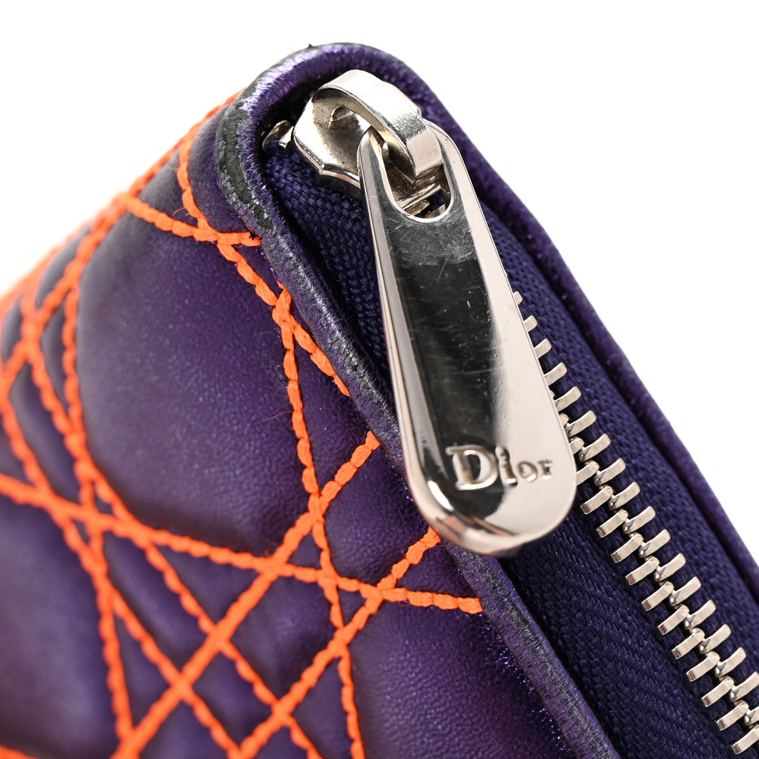Christian Dior Metallic Lambskin Cannage Anselm Reyle Lady Dior Zip Wallet Purple Orange 9 of 10
