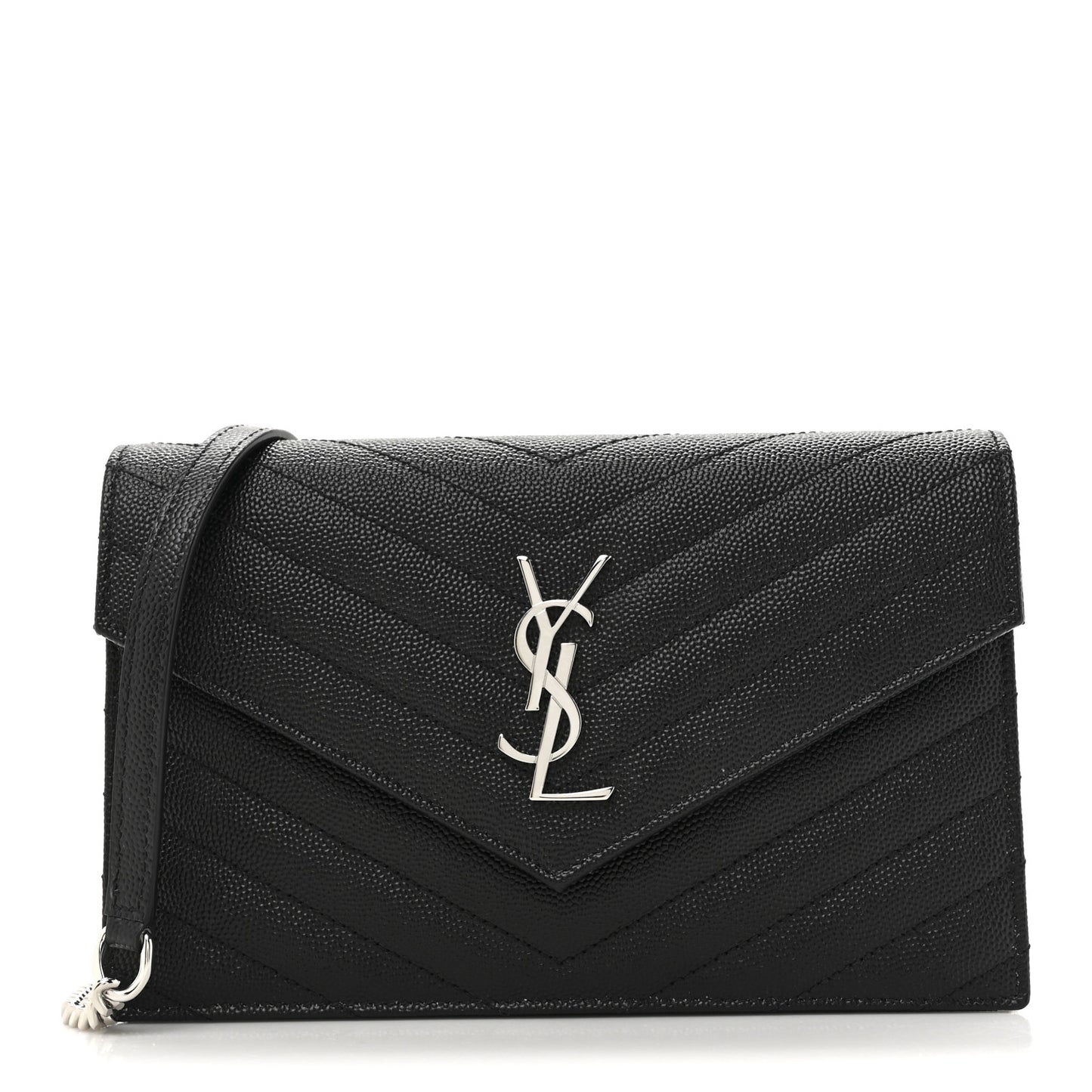 Grain De Poudre Matelasse Chevron Monogram Envelope Chain Wallet Black