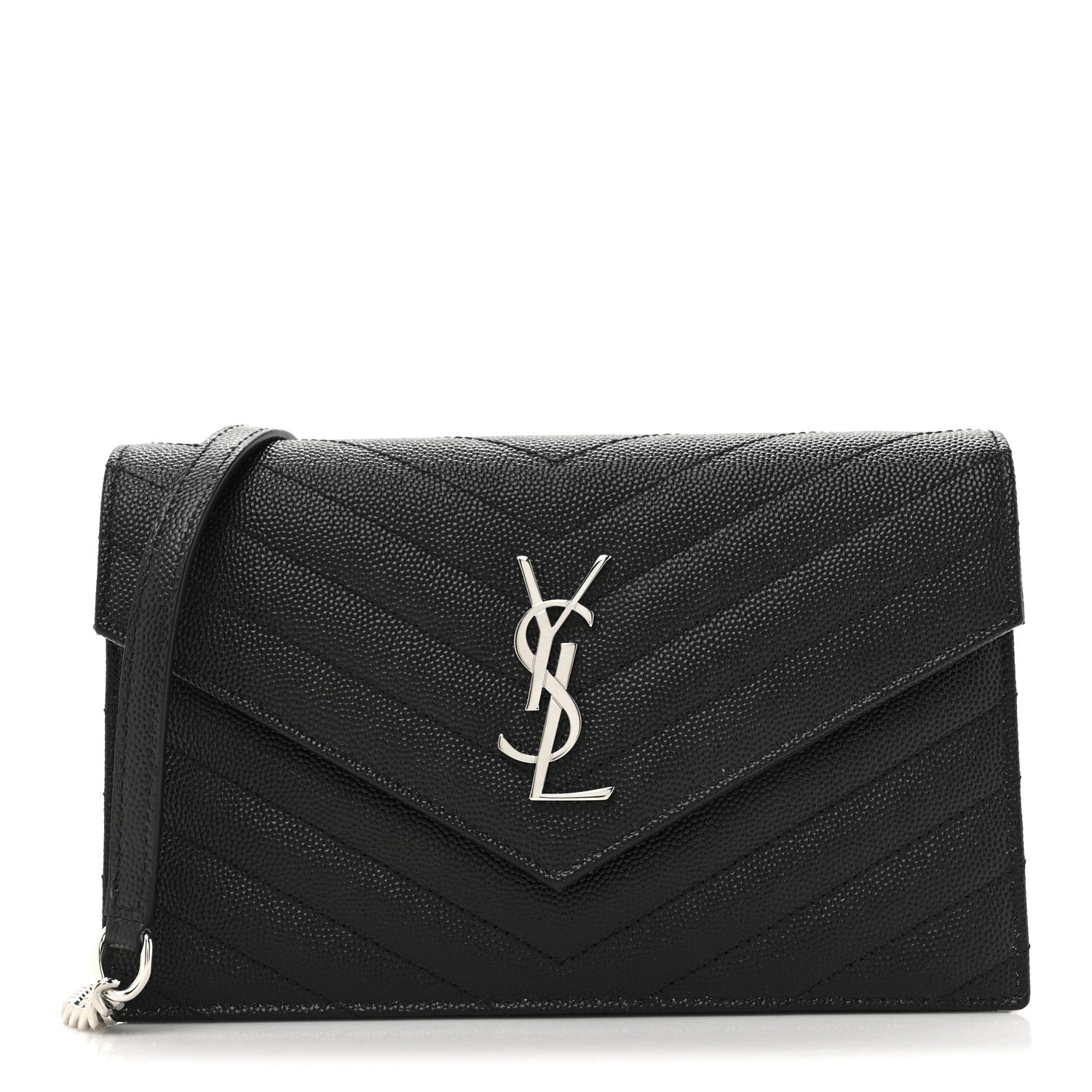 Saint Laurent Grain De Poudre Matelasse Chevron Monogram Envelope Chain Wallet Black 1 of 9