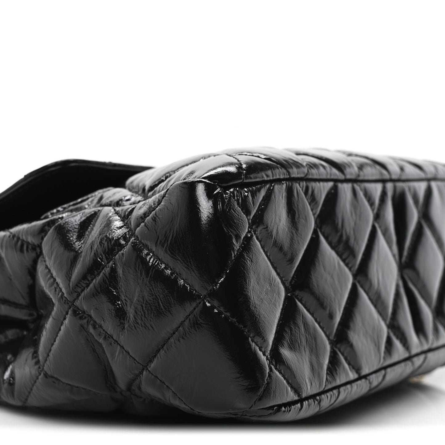 Shiny Crumpled Calfskin Quilted Large Wavy CC Hobo Black