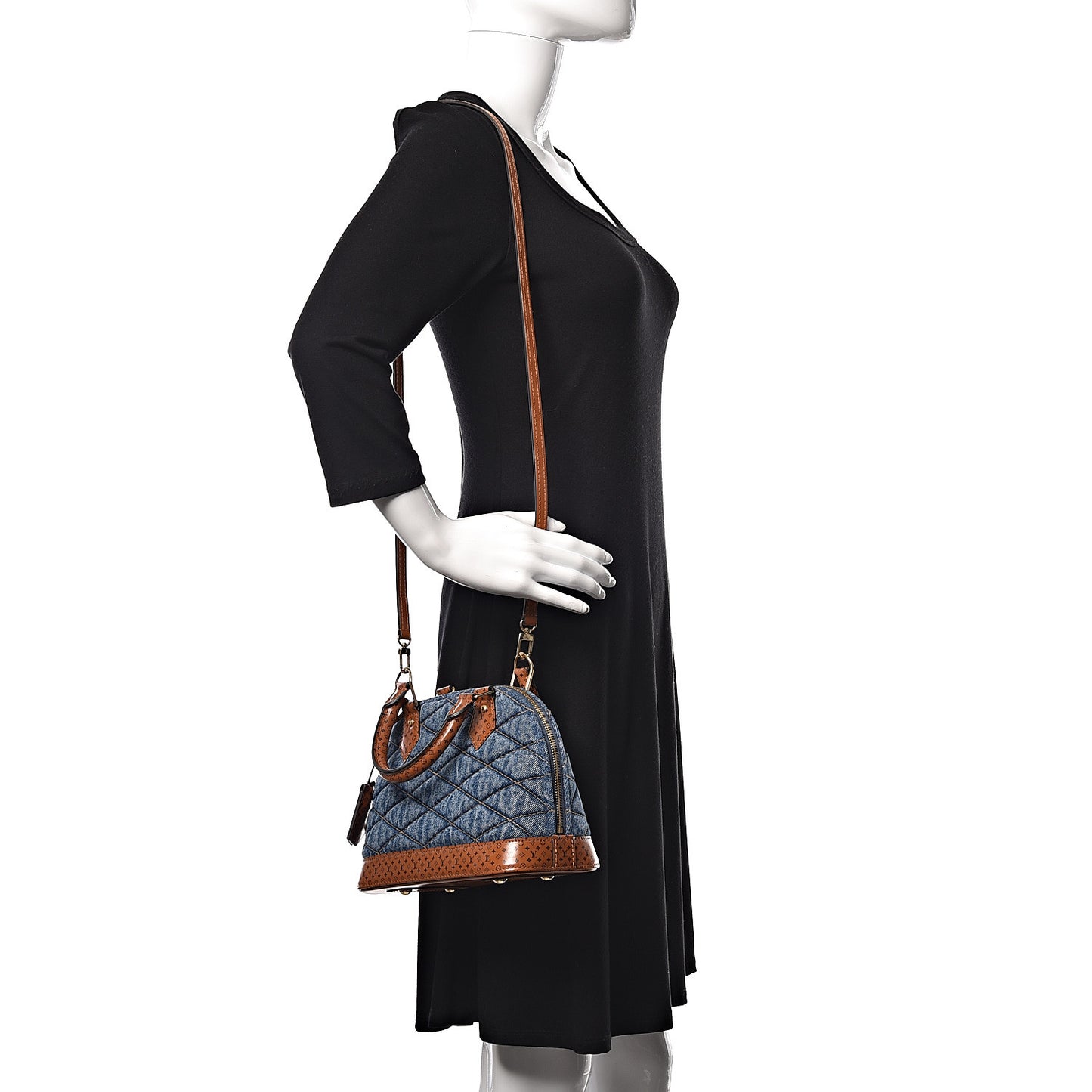 Denim Calfskin Reverse Monogram Malletage Alma BB Blue