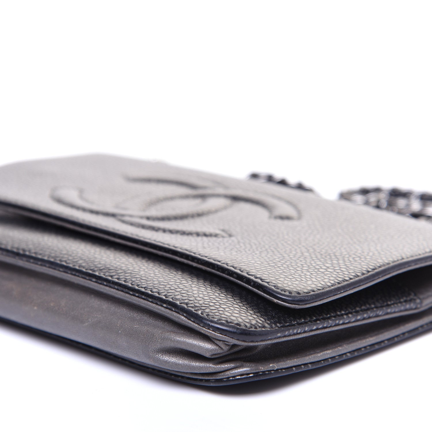 Chanel Metallic Caviar Timeless CC Wallet On Chain WOC Dark Silver 7 of 11