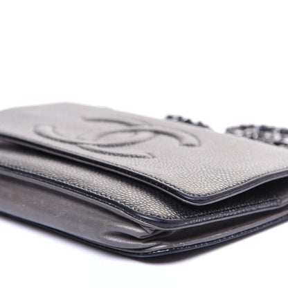 Chanel Metallic Caviar Timeless CC Wallet On Chain WOC Dark Silver 7 of 11