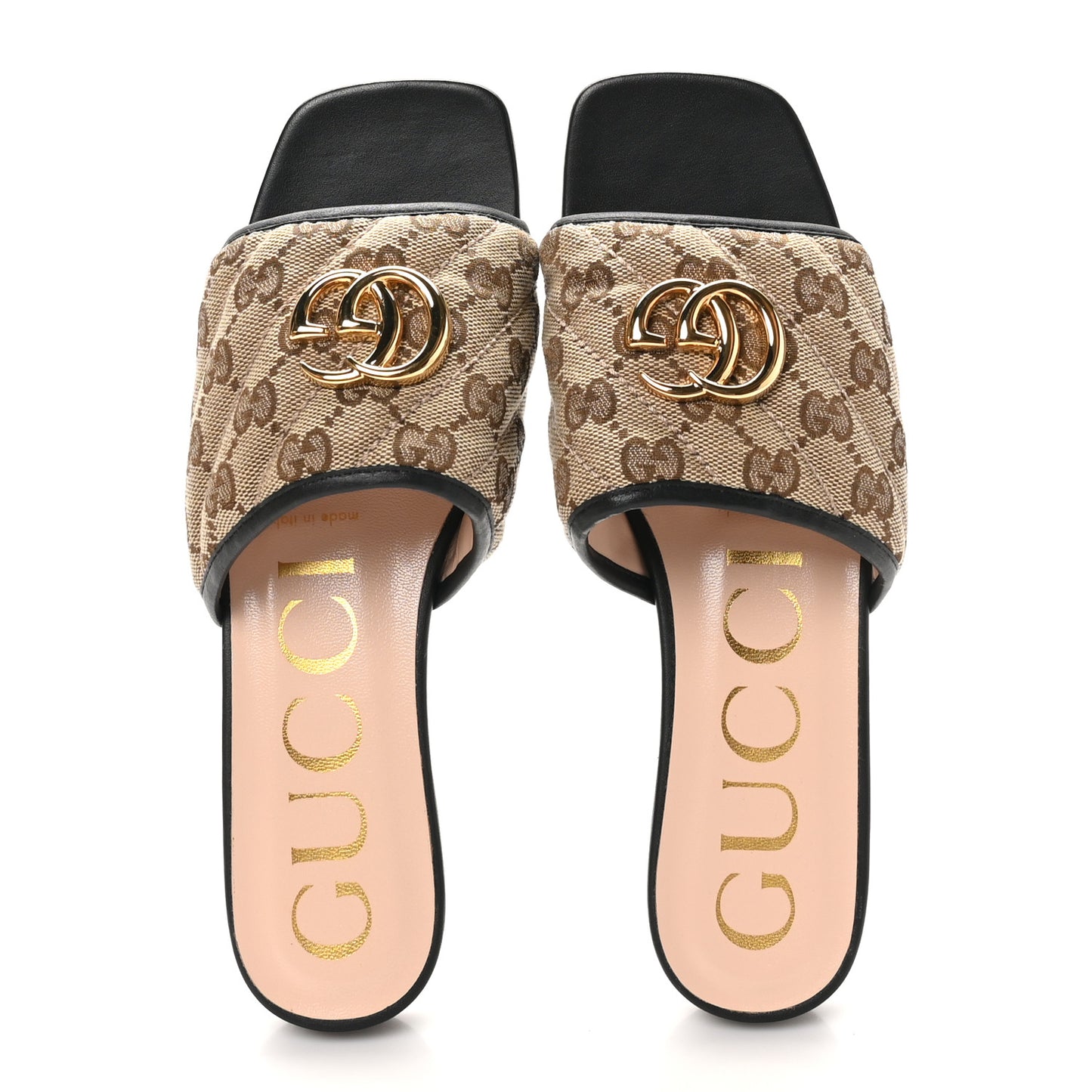 Monogram Matelasse Diagonal GG Marmont Flat Slide Sandals 36.5 Beige Ebony Black