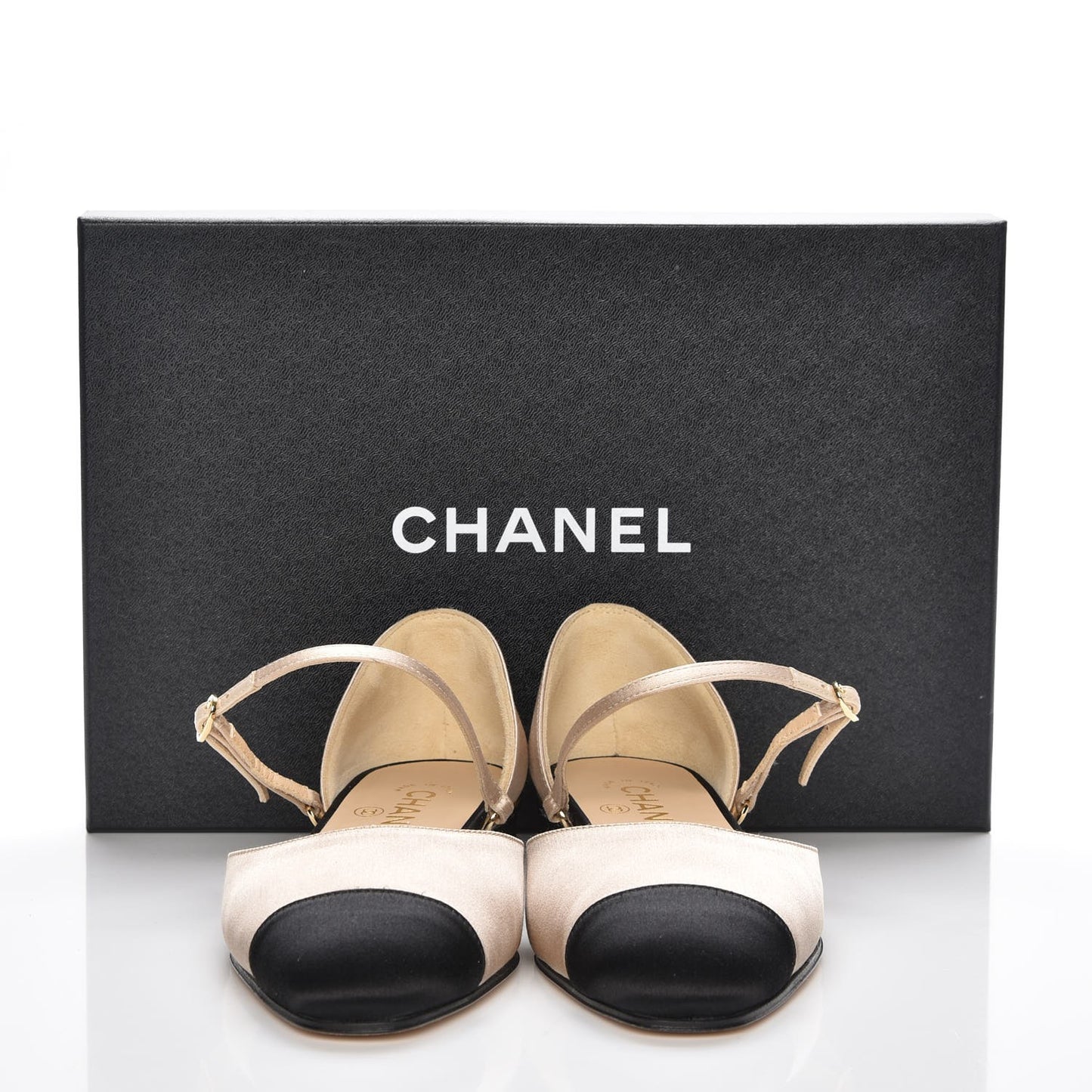 Satin Cap Toe CC Flats 38 Beige Black
