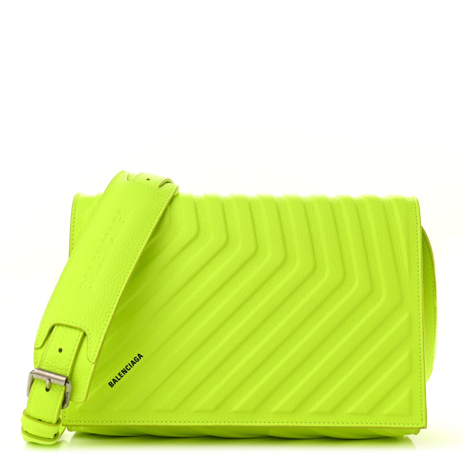 Balenciaga Grained Calfskin Embossed Car Flap Bag Fluo Yellow