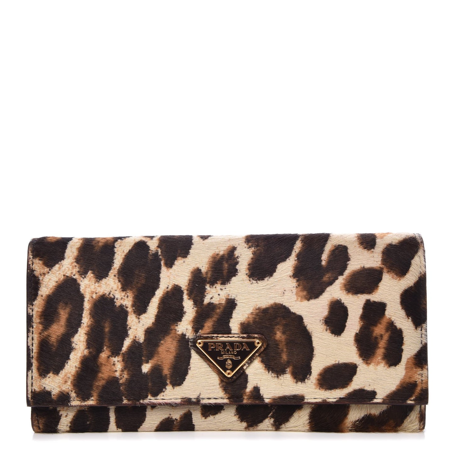 Calf Hair Leopard Print Continental Flap Wallet