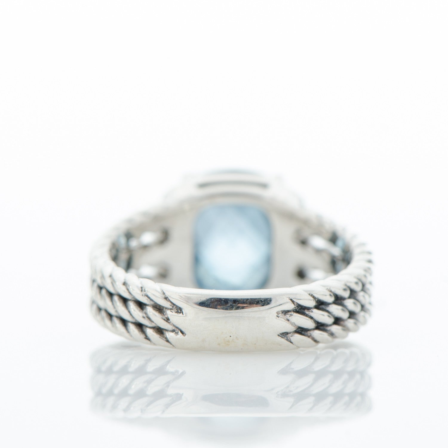 David Yurman Sterling Silver Diamond Hampton Blue Topaz 10mm Petite Wheaton Ring 51 5.75 4 of 5