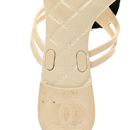Chanel Jelly Camellia Thong Sandals 35 Ivory Black 6 of 7