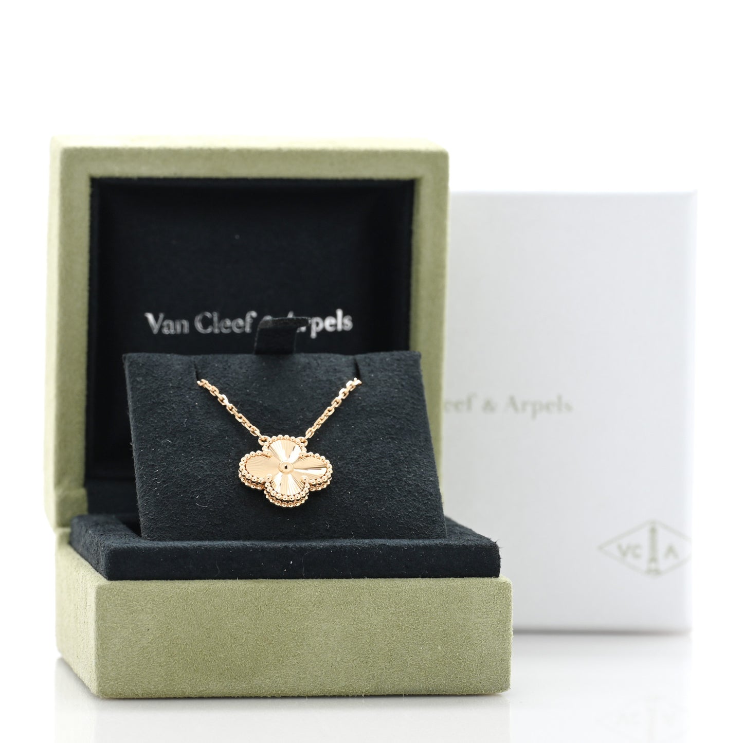 18K Yellow Gold Guilloche Vintage Alhambra Pendant Necklace