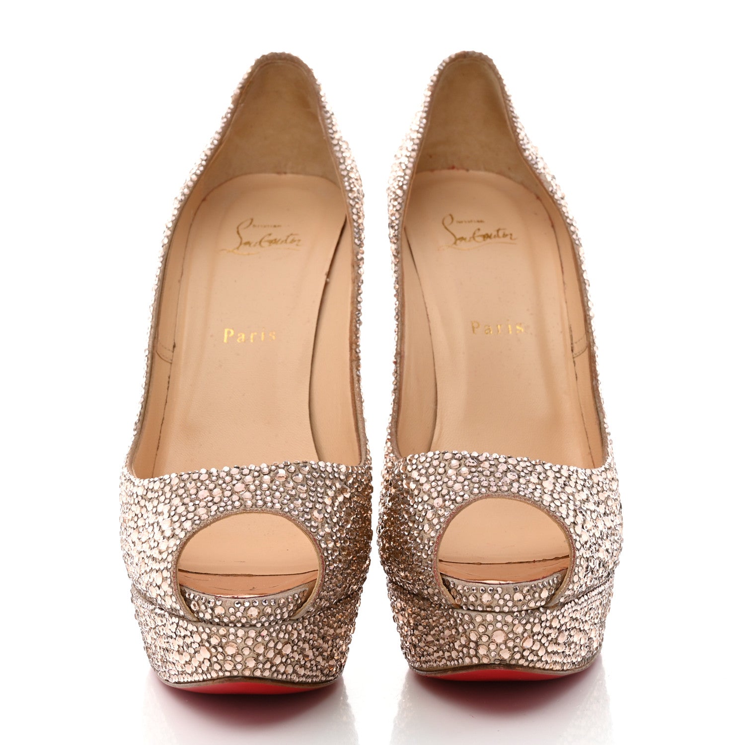 Christian Louboutin Specchio Strass Crystal Lady Peep 150 Pumps 41.5 Rose Gold 2 of 8
