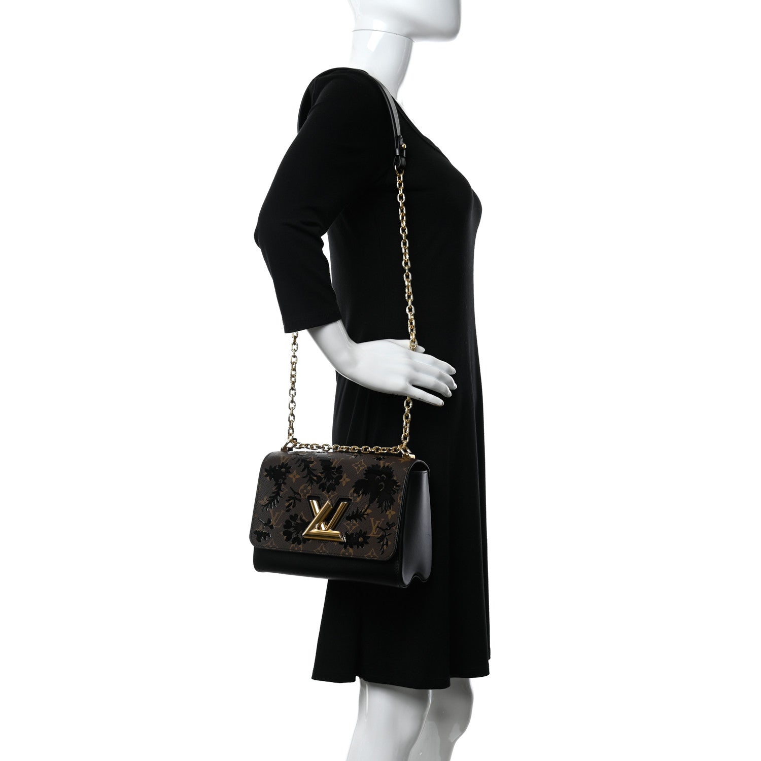 Louis Vuitton Calfskin Monogram Blossom Twist MM Black 2 of 9