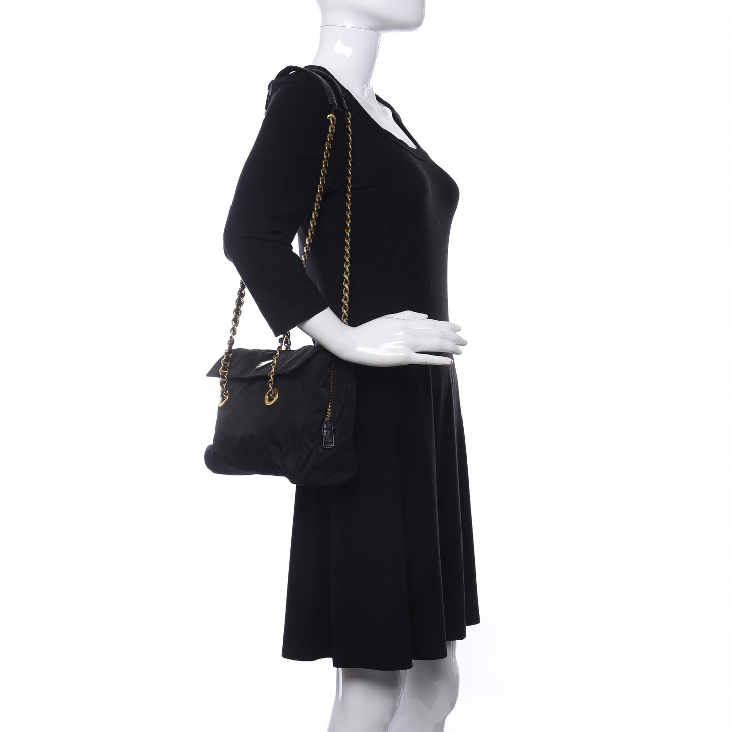 Tessuto Nylon Chain Shoulder Bag Black