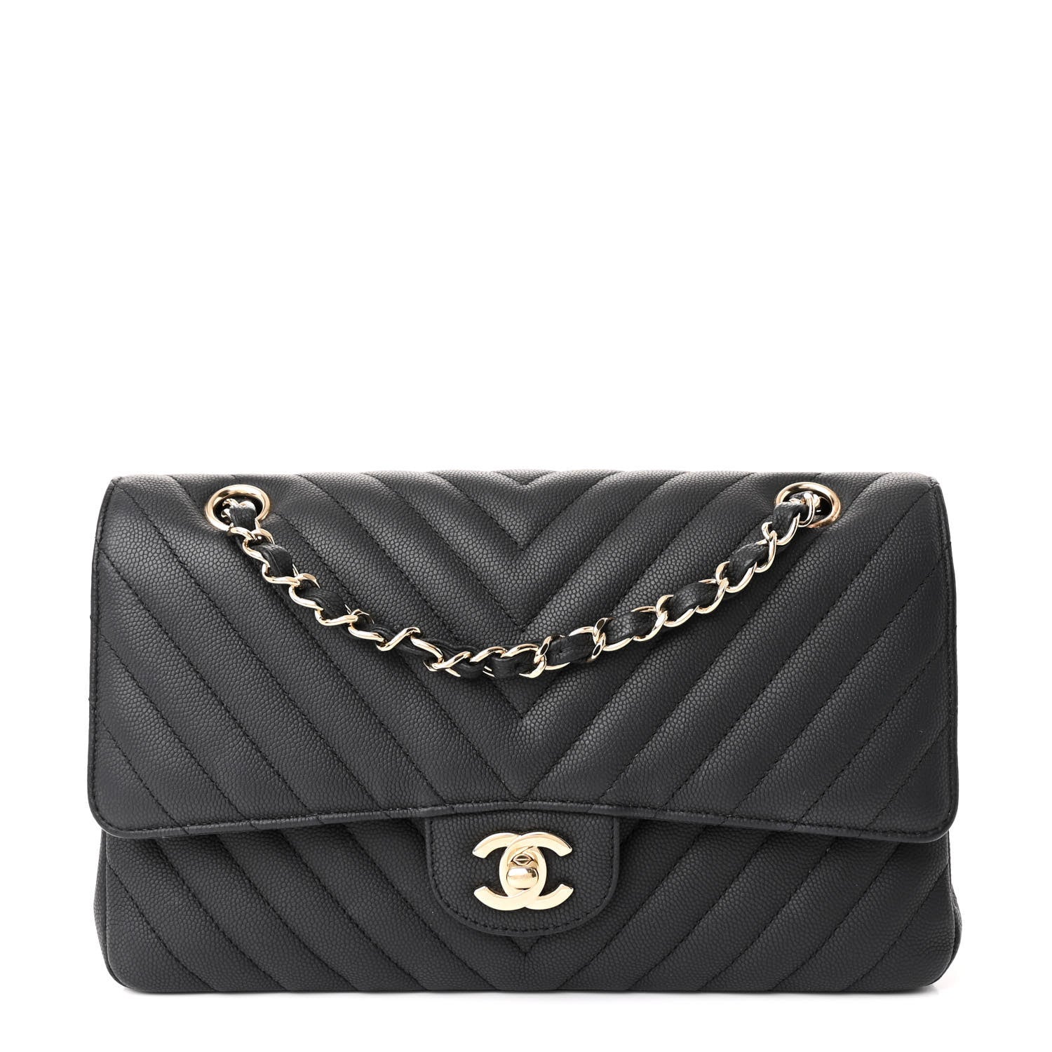 Chanel Caviar Chevron Quilted Medium Double Flap Black 1 of 11