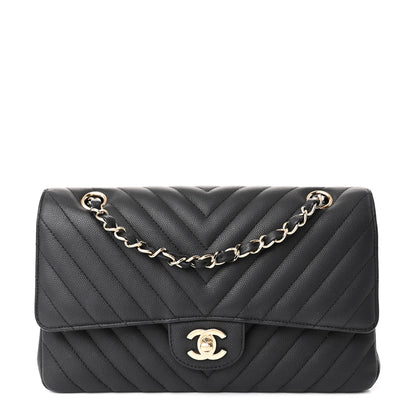 Chanel Caviar Chevron Quilted Medium Double Flap Black 1 of 11