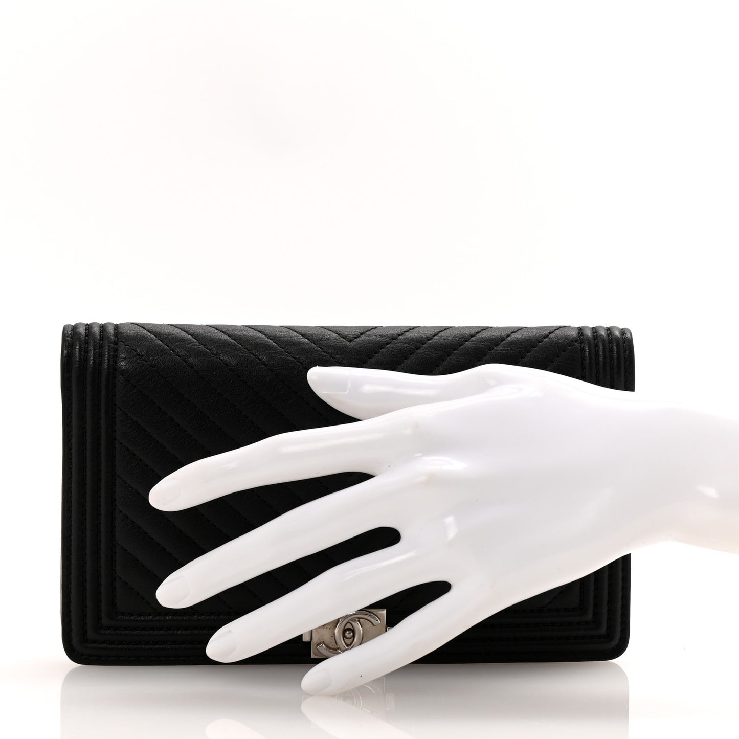 Calfskin Chevron Quilted Boy Yen Wallet Black