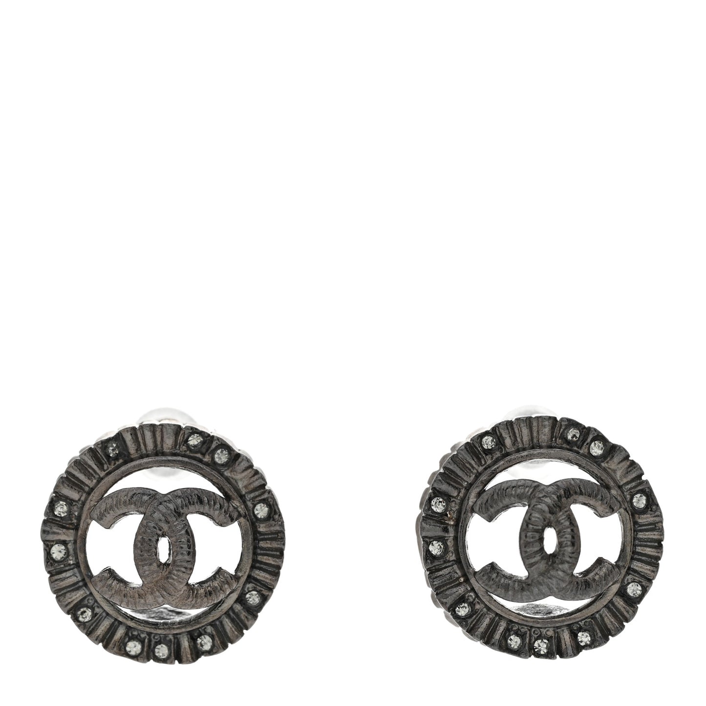 Ruthenium Crystal CC Round Earrings Silver