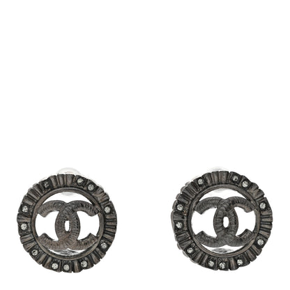 Chanel Ruthenium Crystal CC Round Earrings Silver 1 of 4