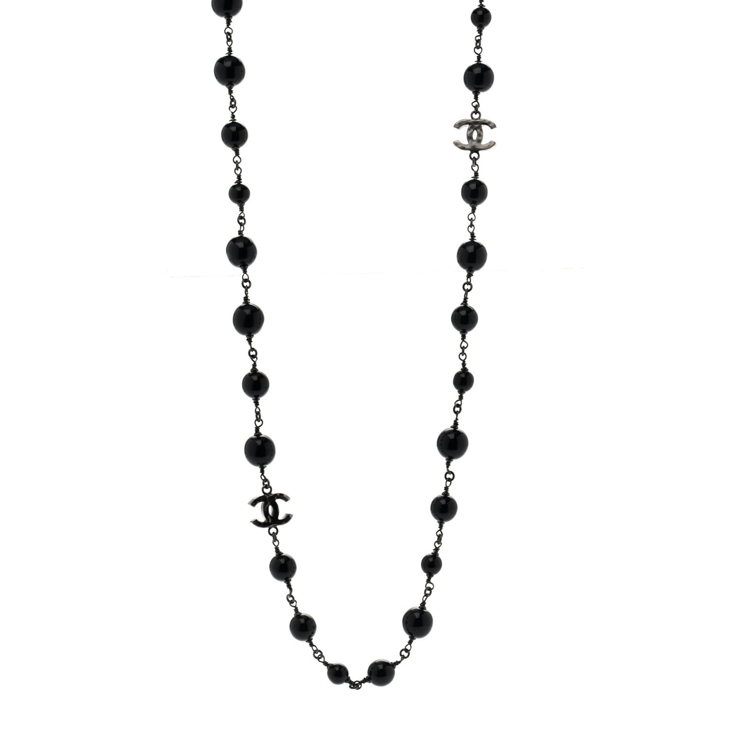 Bead CC Long Necklace Silver Black