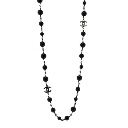 Chanel Bead CC Long Necklace Silver Black 1 of 5