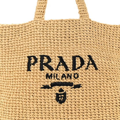 Prada Yarn Raffia Effect Crochet Embroidered Logo Tote Naturale 8 of 10