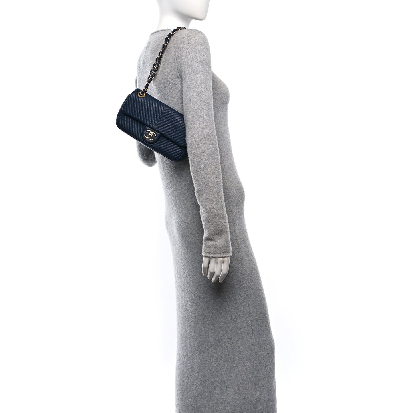 Calfskin Surpique Chevron Small Flap Navy