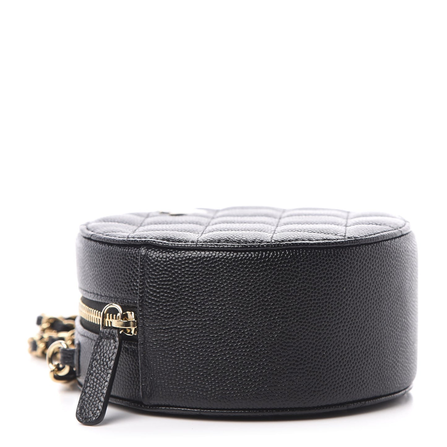 Caviar Quilted Round Clutch With Chain Black